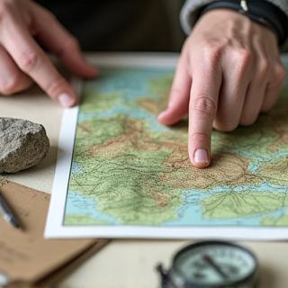 Geólogo analizando un mapa topográfico del terreno