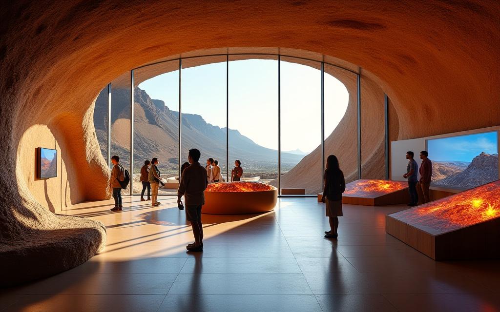 Interior del centro de visitantes del volcán de La Palma, con exposiciones interactivas