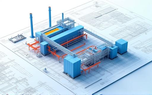 Plano arquitectónico de una planta de energía geotérmica